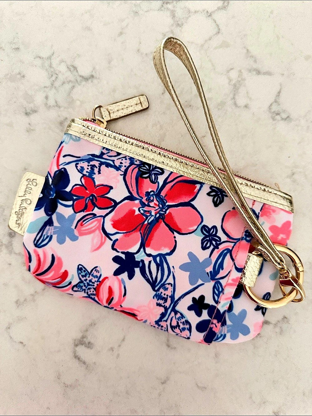 Vera Bradley Floral Wristlet in Pink & Blue Like New